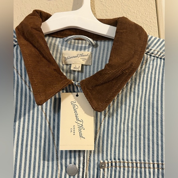 Universal Thread Blue Striped Jacket with brown Corduroy Collar - Picture 3 of 6